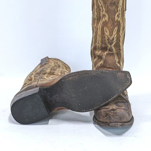 JB Dillon Embroidered Western Boots, Distressed Goat Leather Boots, Size 8D - Picture 4 of 12